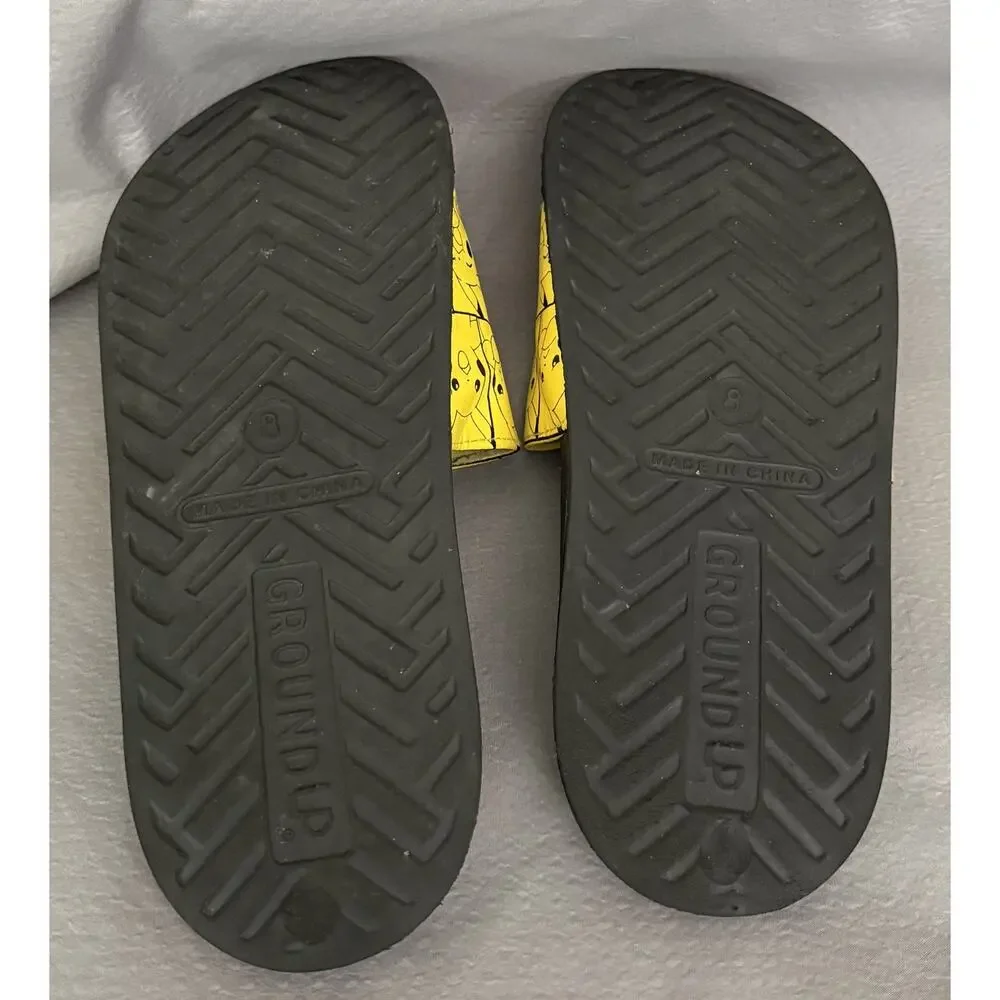 Men's Size 8 GroundUp Pokémon Soccer Sandals Pikachu Yellow Black Slip-On Slides